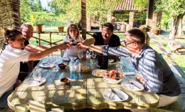 A toast with happy guests