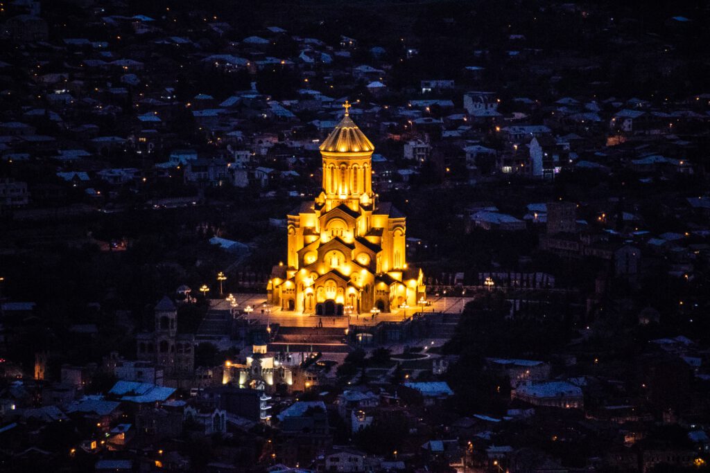 Tbilisi Trinity Cathedral at night