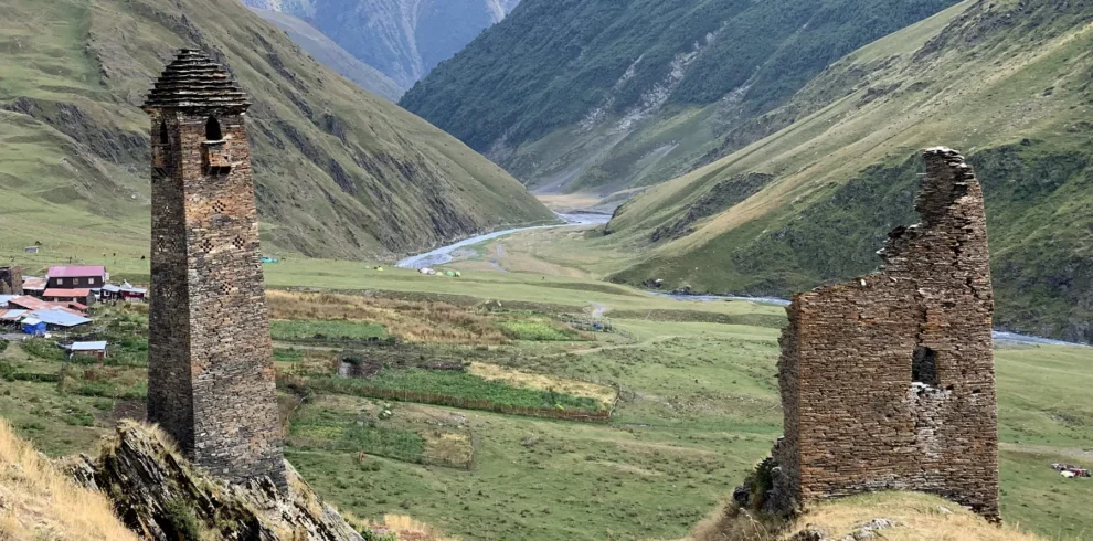 View to old ancient fortresses in Girevi Tusheti Georgia
