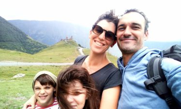 Happy French family at their holidays in Georgia, the Caucasus
